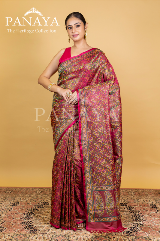 Katan Silk Banarasi Paigly Design With Four Color Resham Meenakari Work