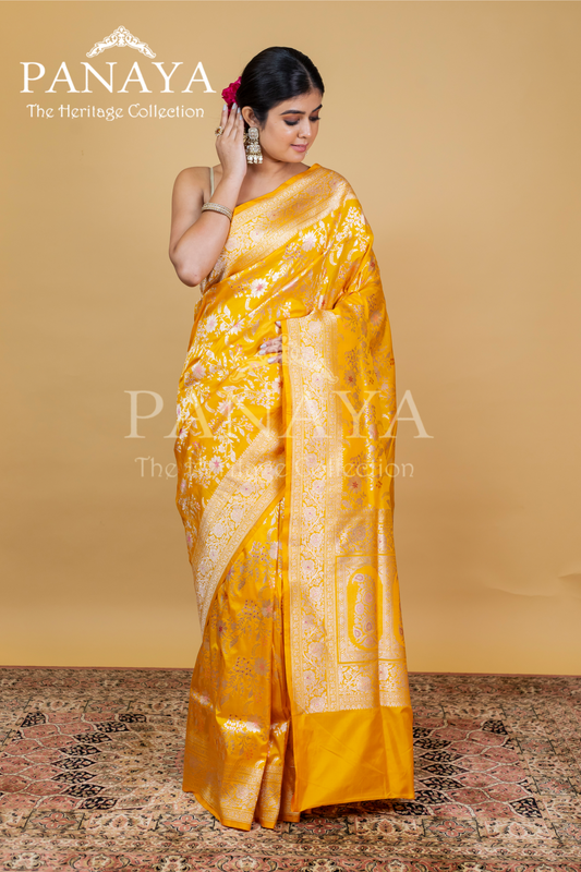 Katan Silk Zaal Design With Meenakari Work Banarasi Anchal Border Work