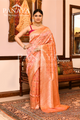 Saree Katan Silk Semi Handwoven with Banrasi Aanchal & Border with Gold & Silver Meenedar Jaal Design