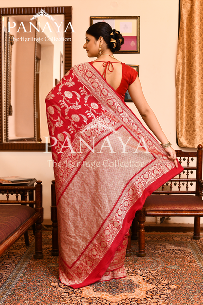Saree Munga Silk Semi Handloom with Jaal Design with Banarasi aanchal & Border
