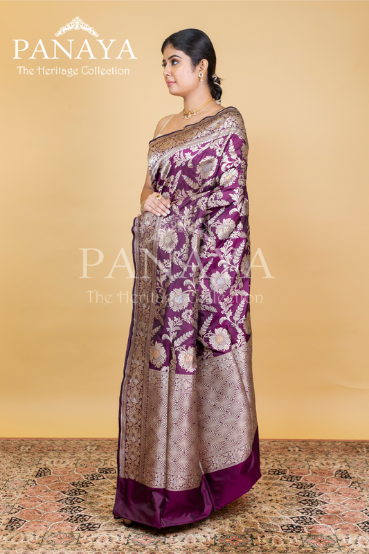 Katan Silk Handloom With Zaal Design With Banarsi Anchal Border