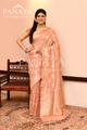Saree Katan Silk Semi Handwoven with Banrasi Aanchal & Border with Gold & Silver Meenedar Jaal Design