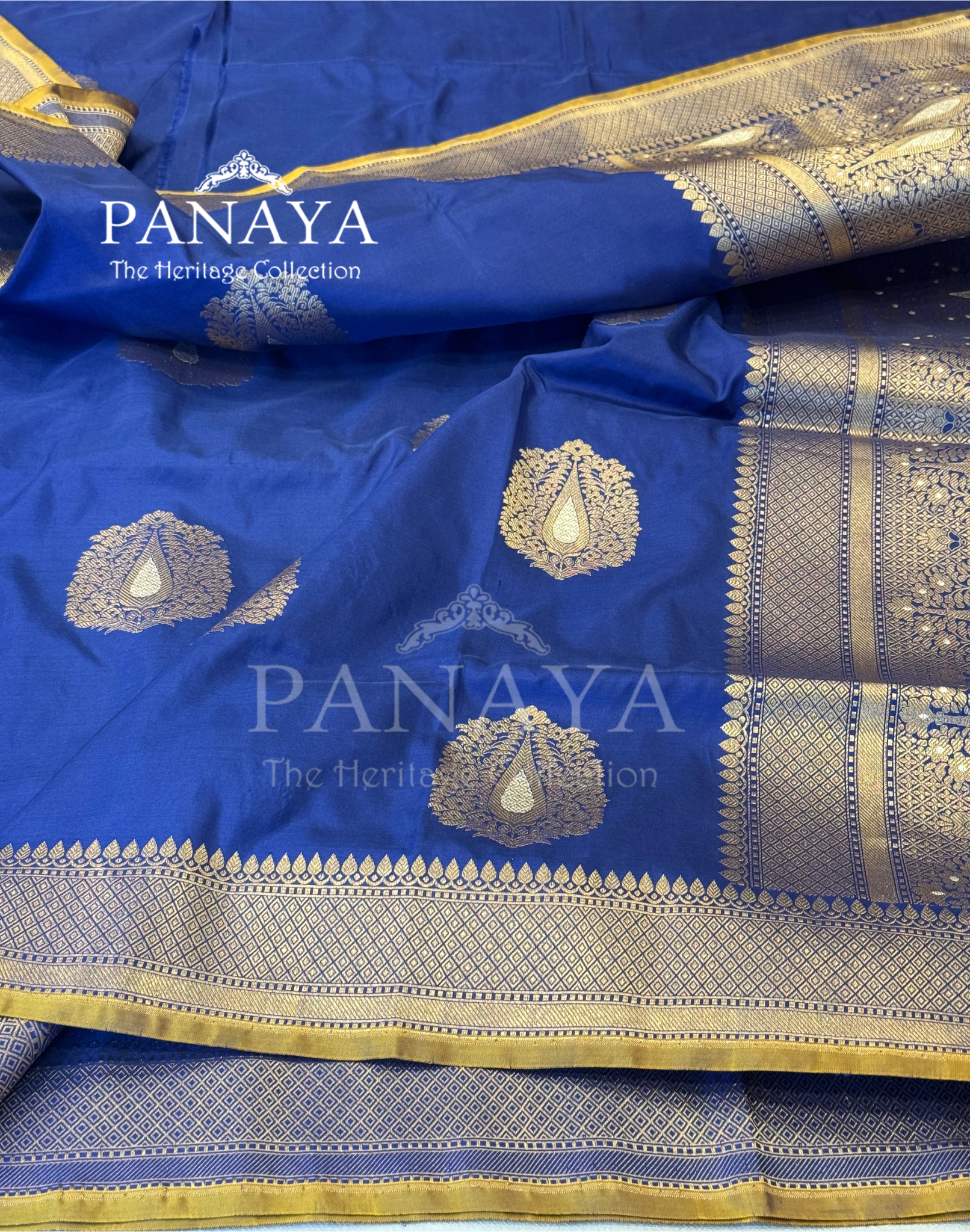 Saree Katan Silk Banarasi Aanchal Border with Gold & Silver Zari Antique Boota Design