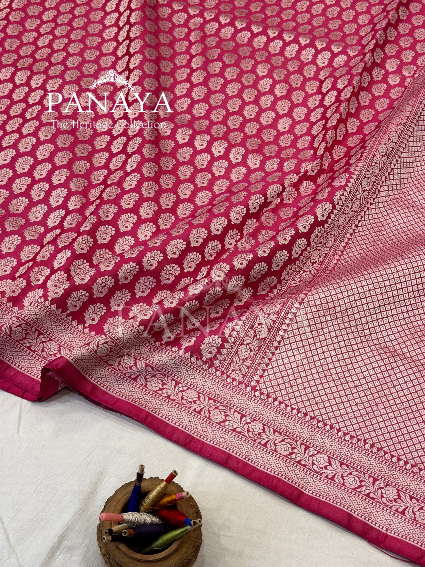 Saree Katan Silk Banarasi Aanchal Border with Resham silk Booti