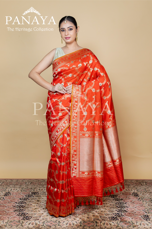 Katan Silk Zaal Design With Meenakari Work Banarsi Border Work