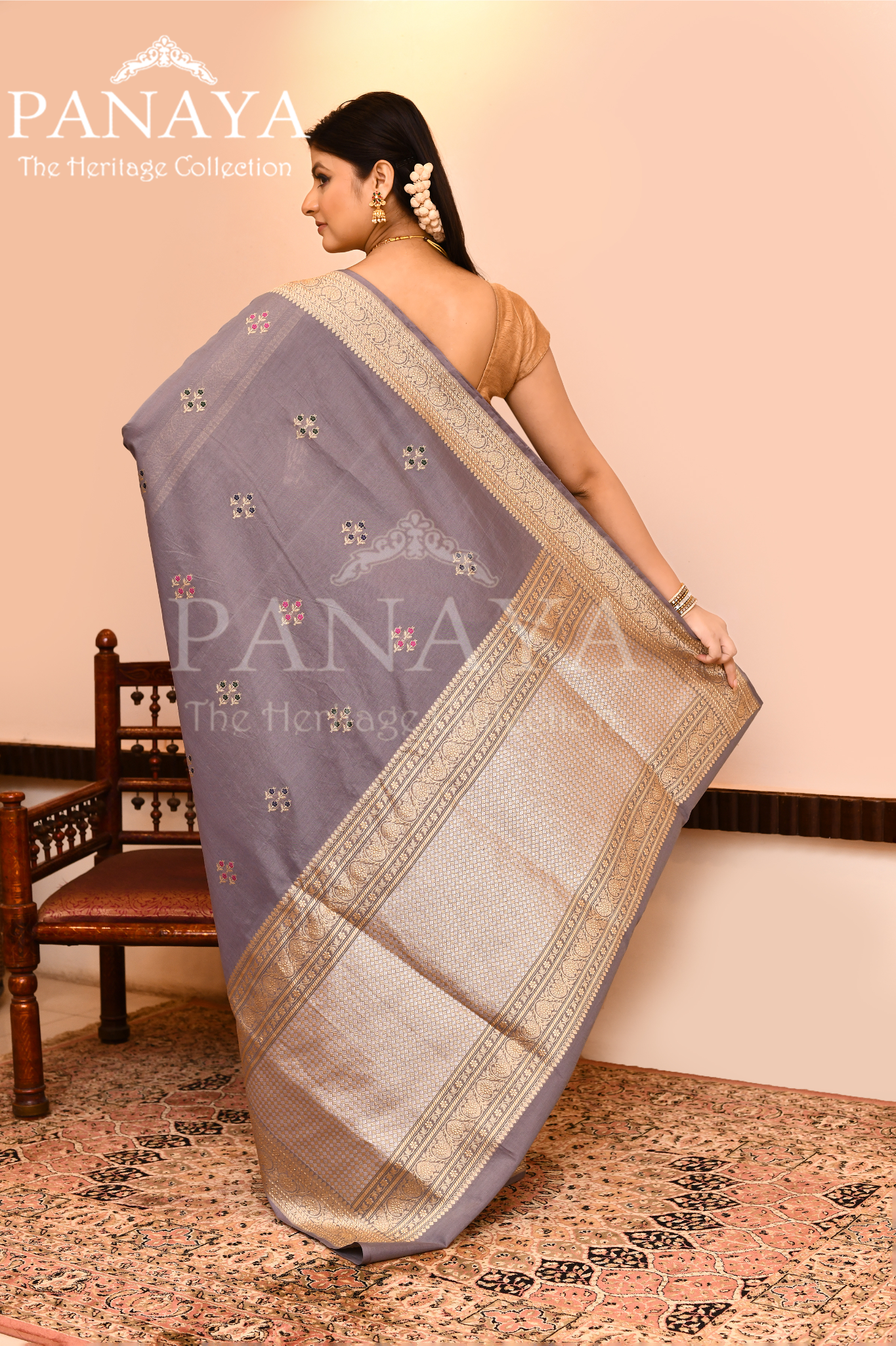 Saree Kora Cotton Silk With Banarasi aanchal & Border with Meenedar Booti