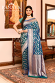 Saree Katan Silk Semi Handwoven with Banrasi Aanchal & Border with Gold & Silver Meenedar Jaal Design