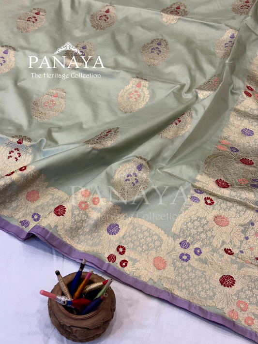 Saree Katan Silk with banarasi aanchal & Border with meenedar Boota Design