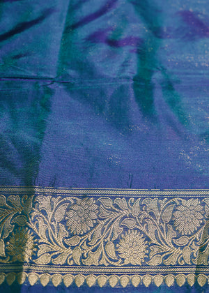 Peacock Color Katan Silk Saree — Kadwa Plain