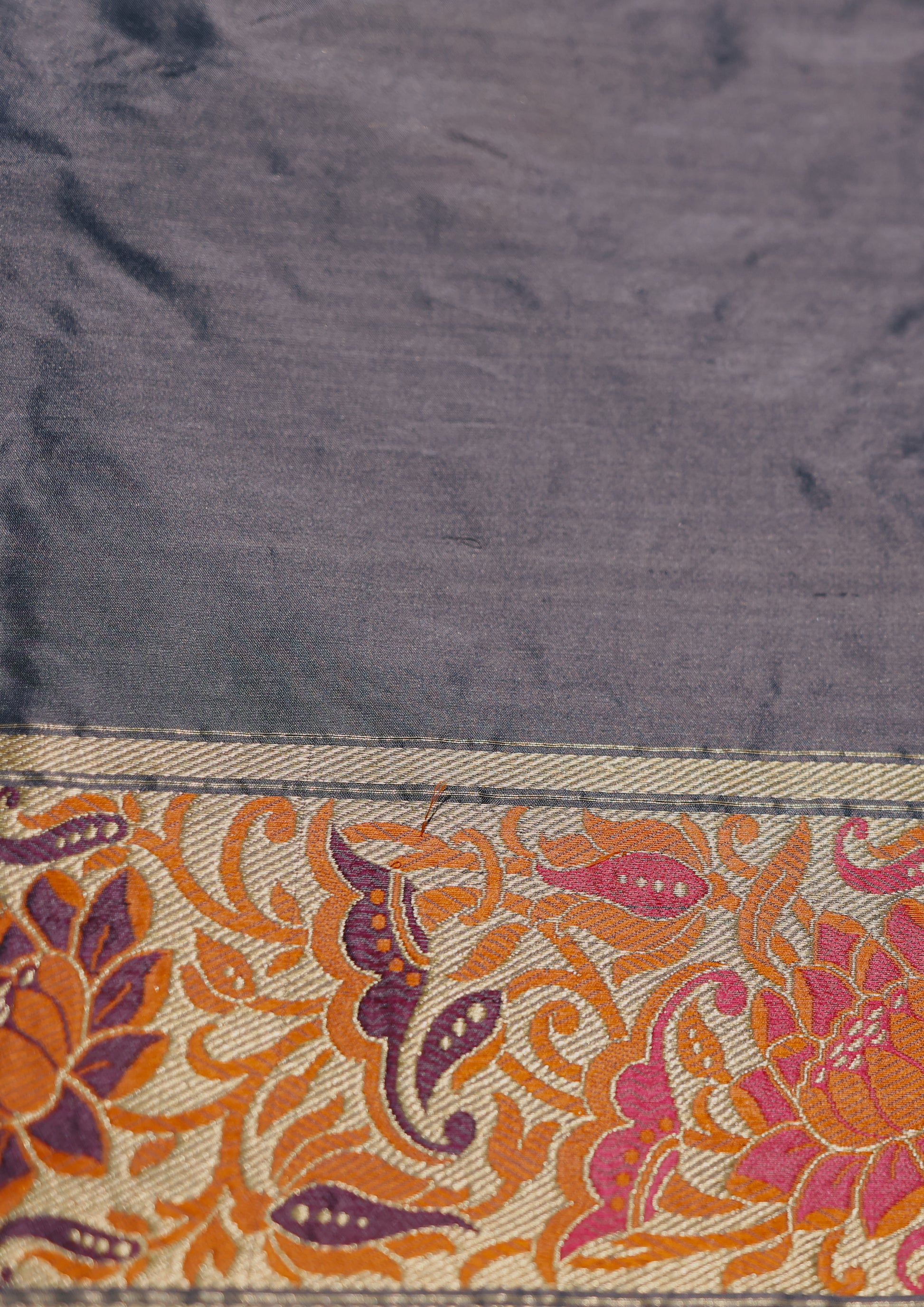 Steel Grey Handwoven Kadwa Katan Silk Saree