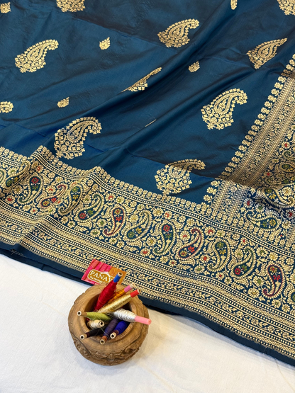 Saree Katan Silk with Meenedarr Banarasi Aanchal & Border with Gold Zari Carry Boota