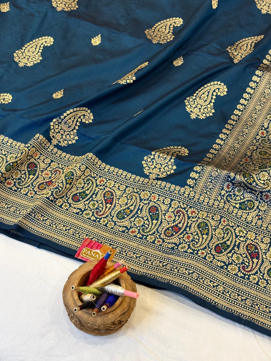 Saree Katan Silk with Meenedarr Banarasi Aanchal & Border with Gold Zari Carry Boota