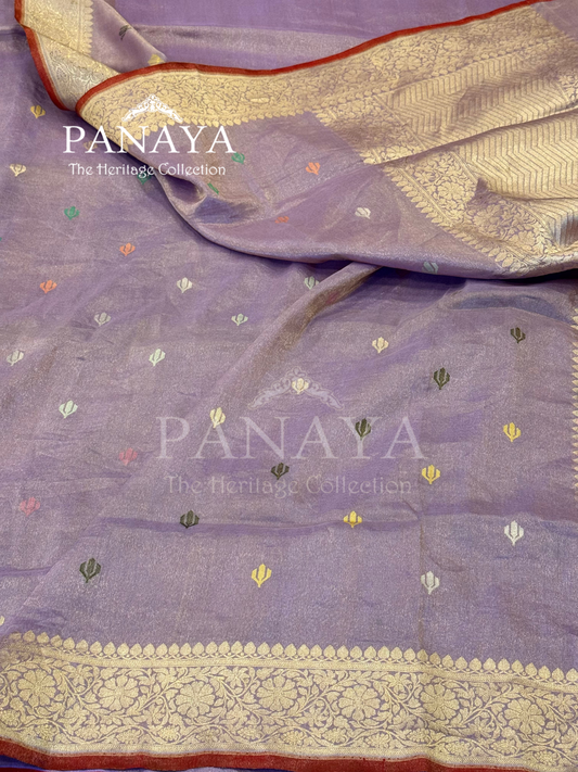 Saree Katan Tisshue Silk Saree with Banarsi Aanchal Border with multi color booti design
