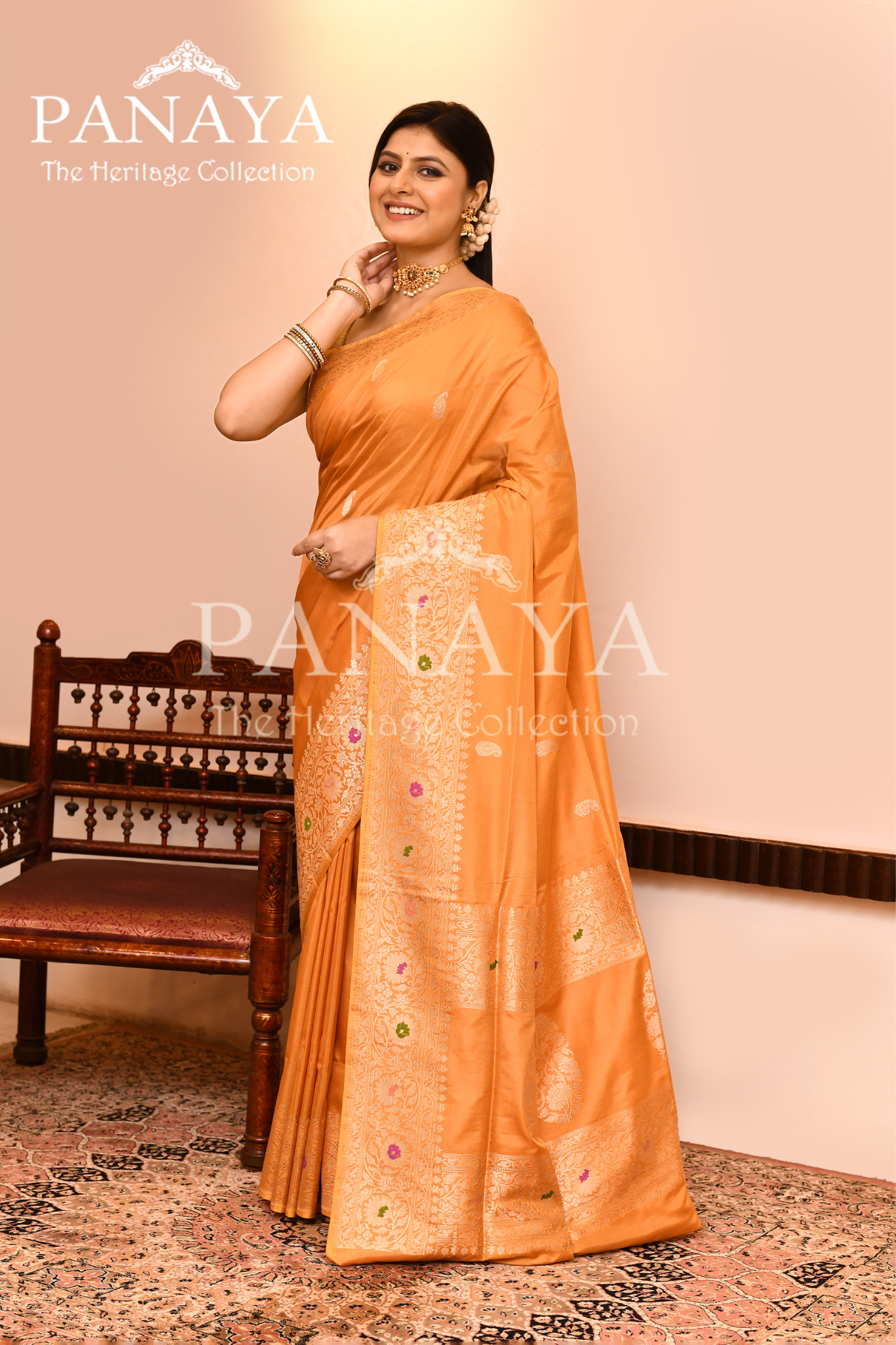 Saree Kora Cotton Silk With Banarasi aanchal & Border with Meenedar Booti