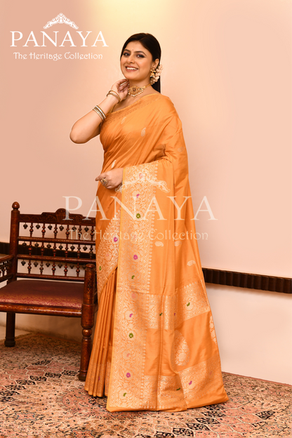 Saree Kora Cotton Silk With Banarasi aanchal & Border with Meenedar Booti