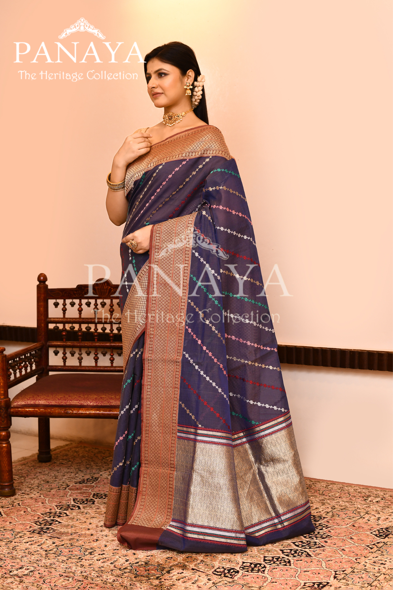 Saree Kora cotton Silk with Banrasi Aanchal & Border with Meenedar Aada Design