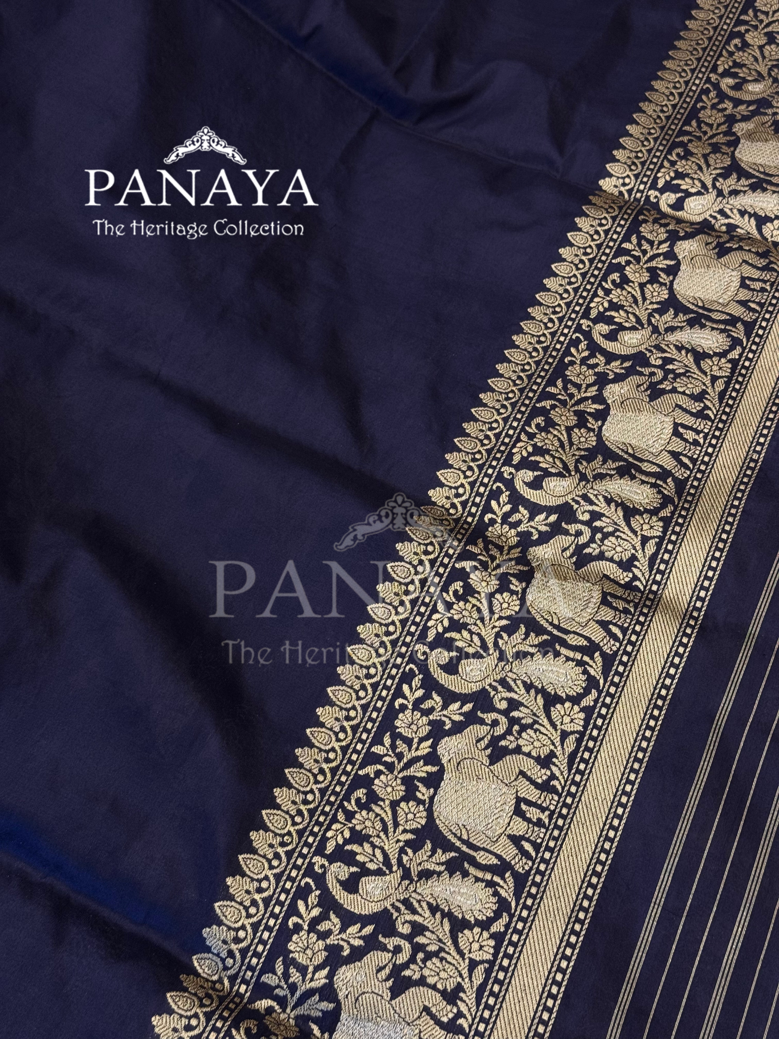 Saree Katan Silk Shikargah Design with Banarasi aanchal & Border with gold & Silver Zari Work