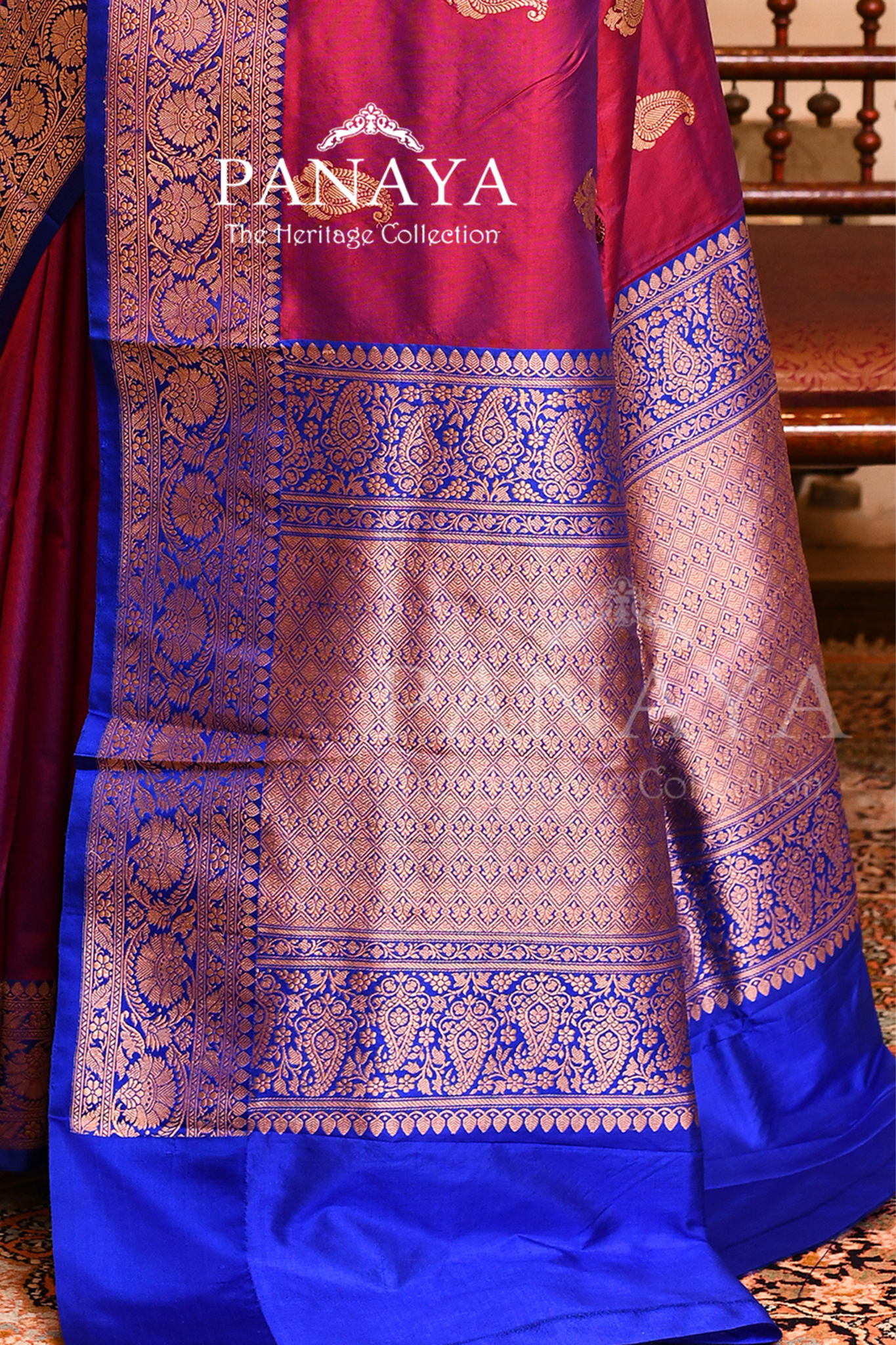 Saree Katan Silk with Contrast Banarasi Aanchal & Border with Gold Zari Boota Design