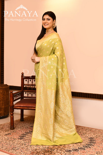 Saree Munga Silk Semi Handloom with Booti Design with Banarasi aanchal & Border