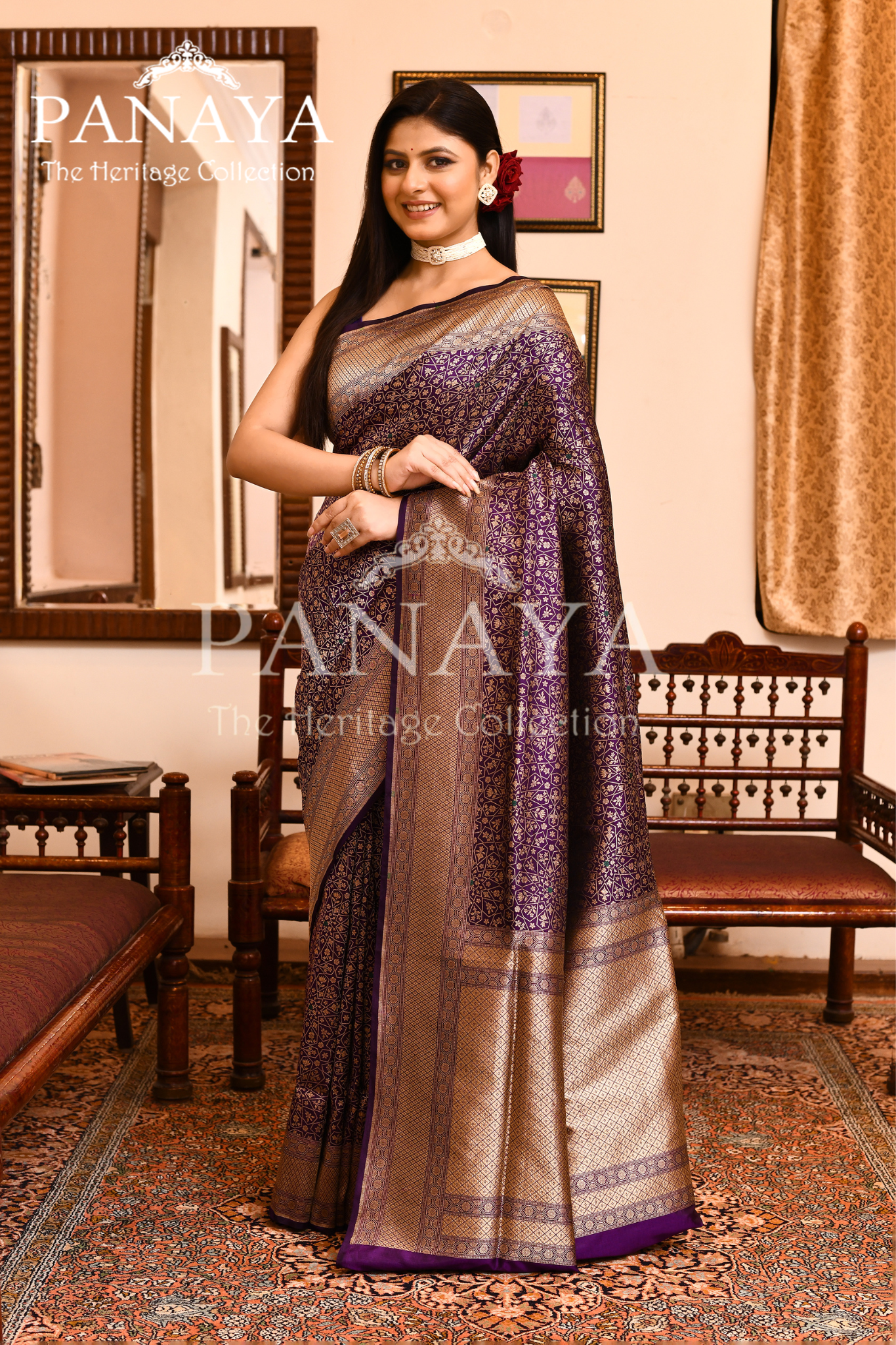 Saree Katan Silk Brocade Tanchuie Design With Jaal Design With Banarasi Aanchal & Border