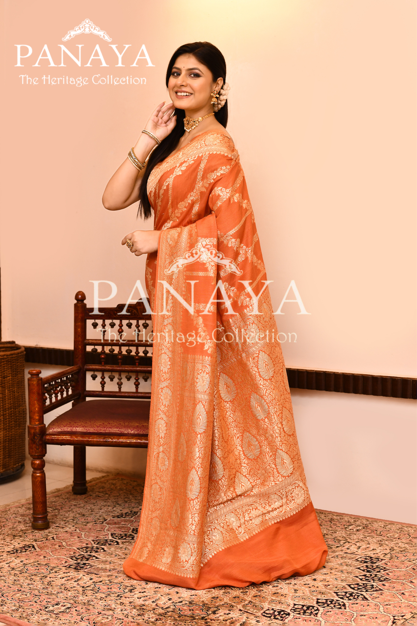 Saree Munga Silk Semi Handloom with Jaal Design with Banarasi aanchal & Border