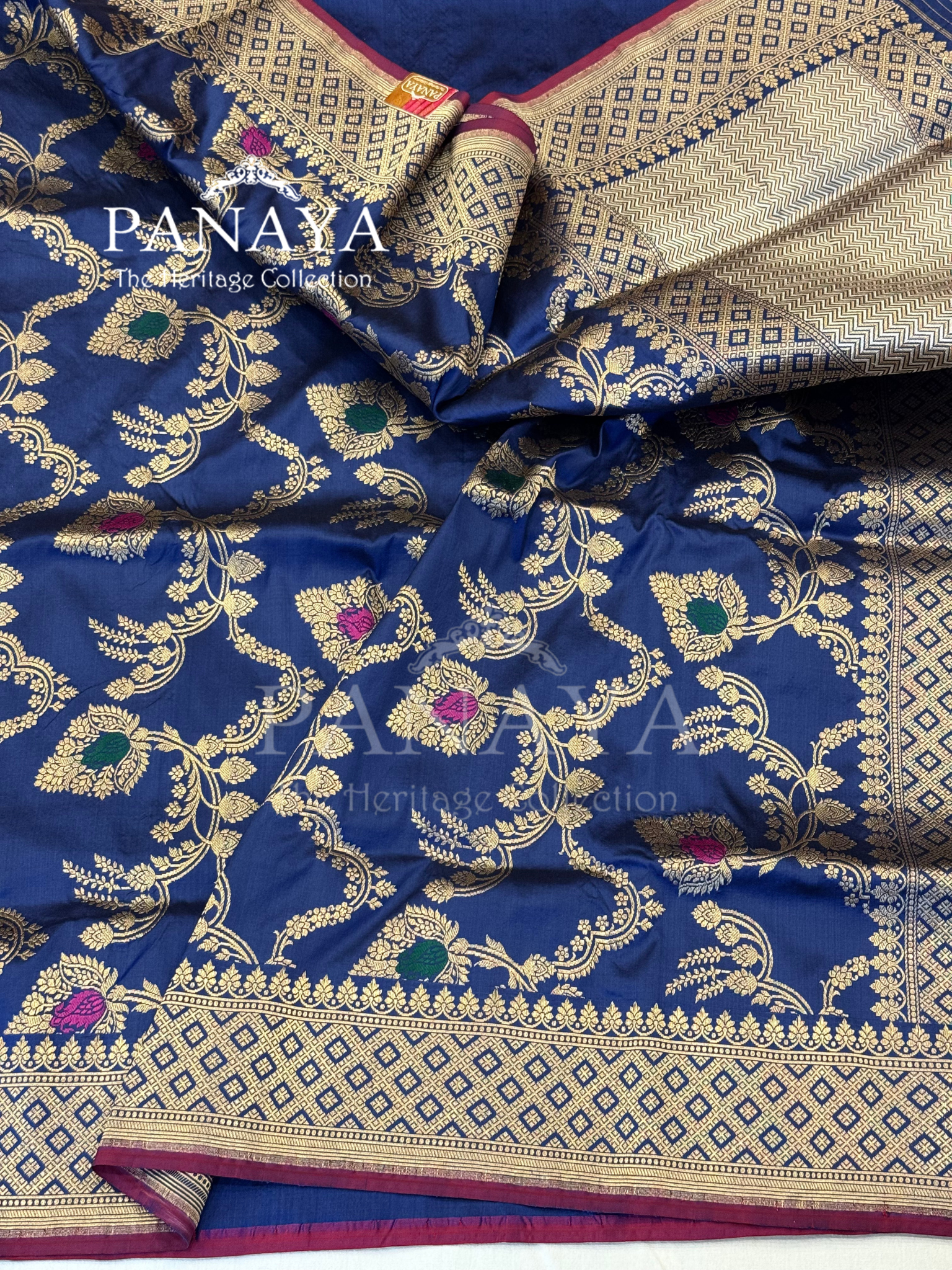 Saree Katan Silk with banarasi aanchal & Border with meenedar Jaal Design