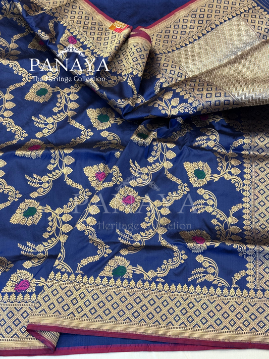 Saree Katan Silk with banarasi aanchal & Border with meenedar Jaal Design