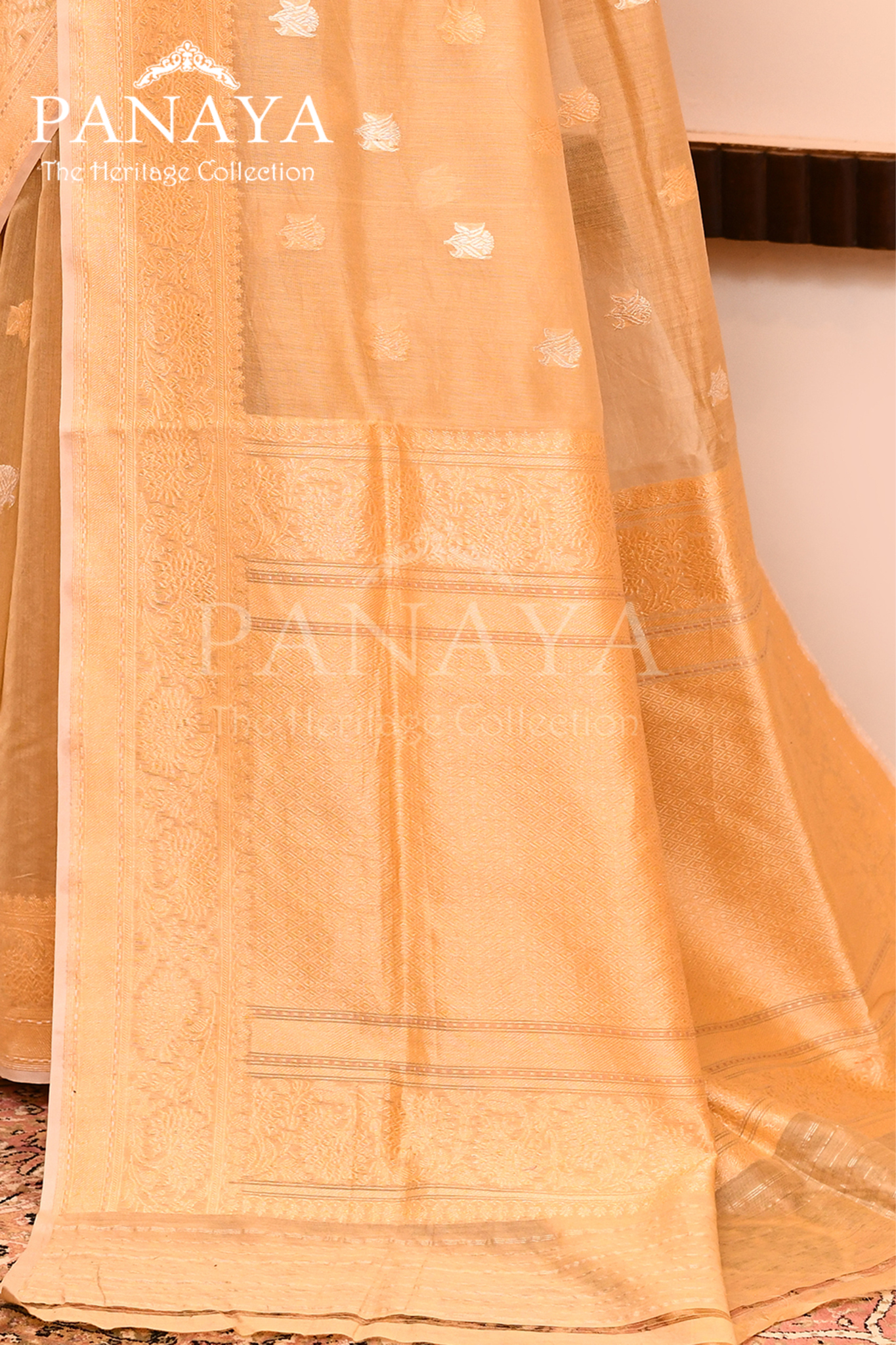 Saree Kora Cotton Silk With Banarasi aanchal & Border with Gold & Silver  Booti