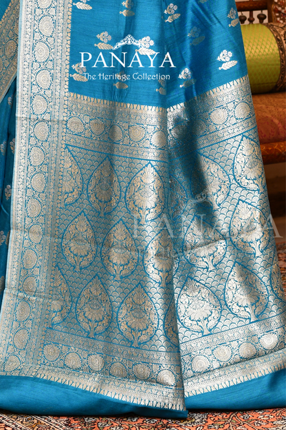 Saree Munga Silk Semi Handloom with Booti  Design with Banarasi aanchal & Border