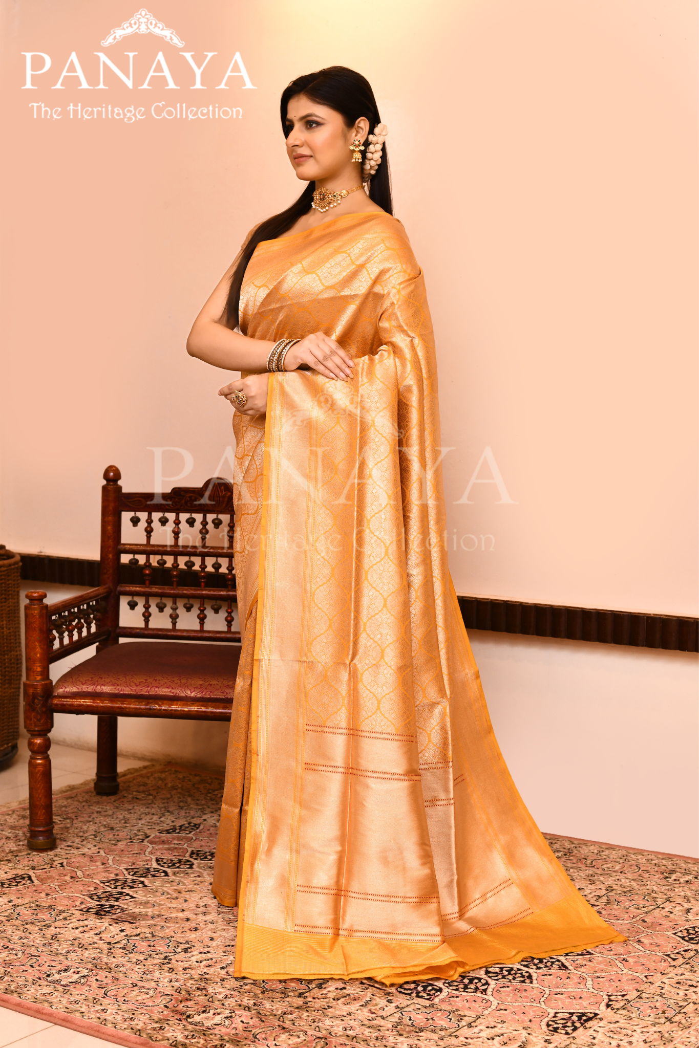 Saree Katan Silk Brocade Tanchuie Design With Jaal Design With Banarasi Aanchal & Border