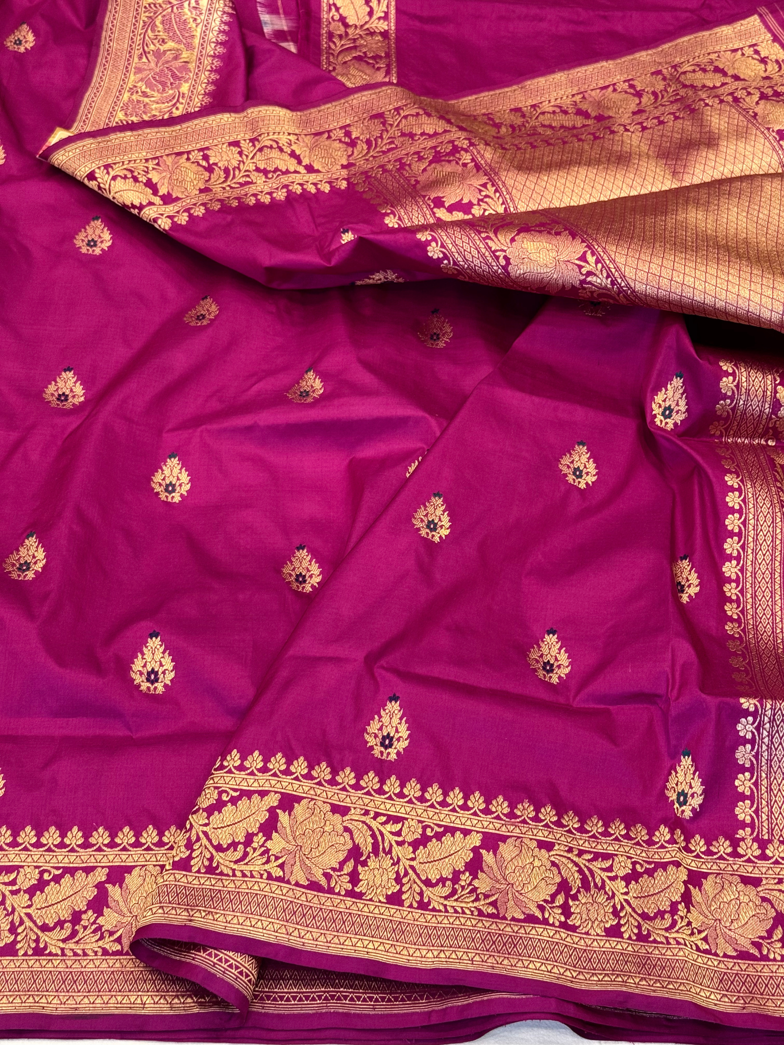 Saree Katan Silk with banarasi aanchal & Border with meenedar Booti Design