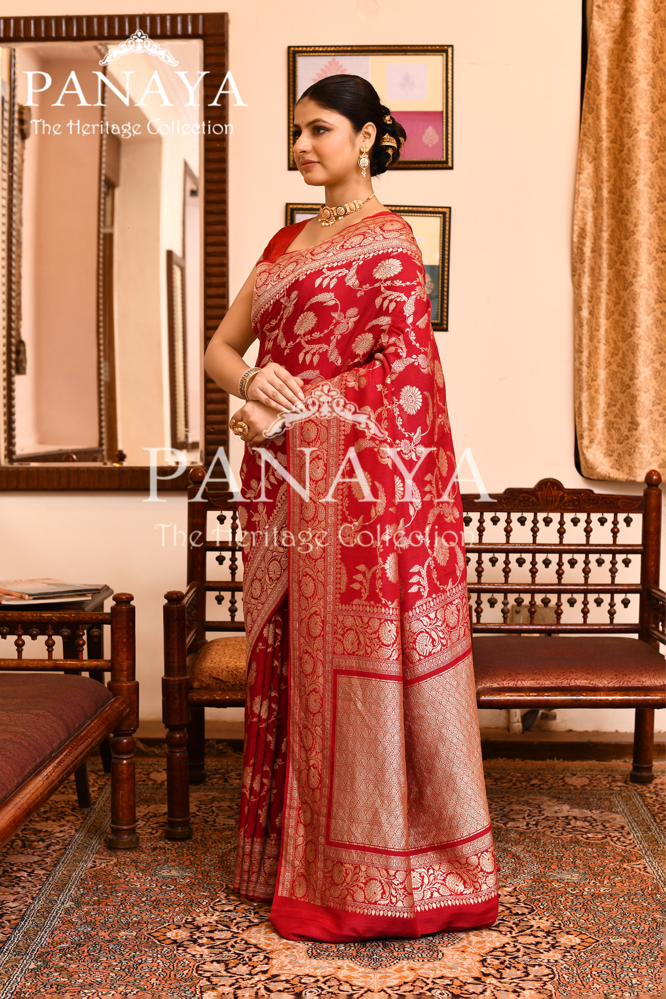 Saree Munga Silk Semi Handloom with Jaal Design with Banarasi aanchal & Border