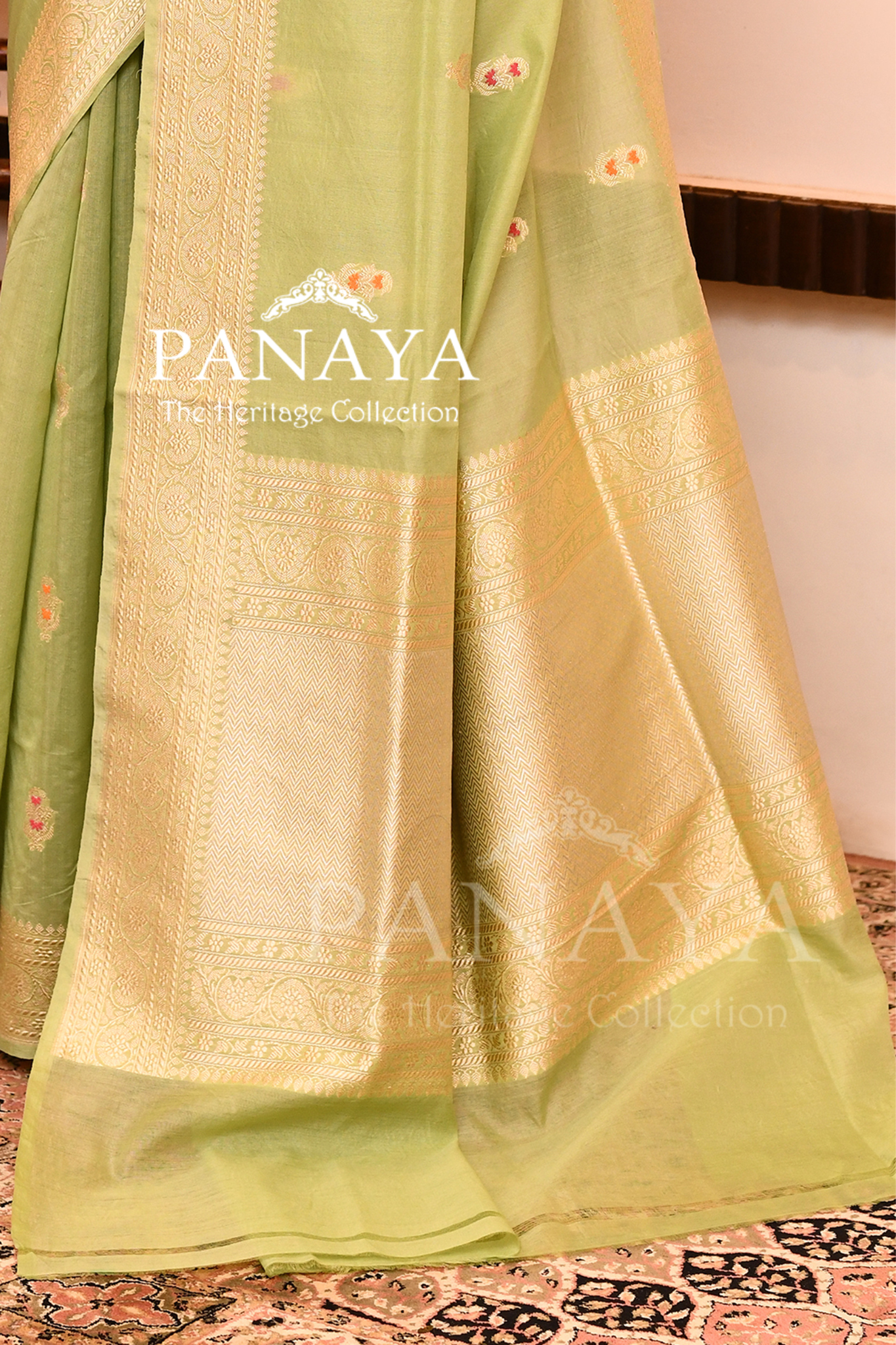 Saree Kora Cotton Silk With Banarasi aanchal & Border with Meenedar Booti