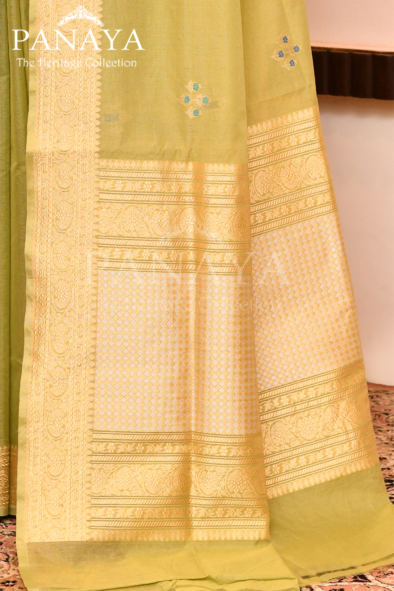 Saree Kora Cotton Silk With Banarasi aanchal & Border with Meenedar Booti