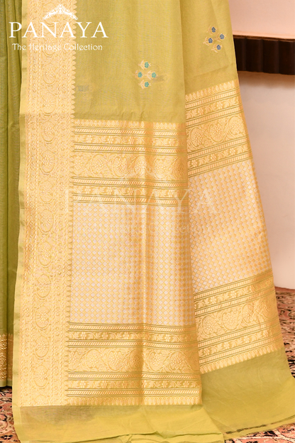Saree Kora Cotton Silk With Banarasi aanchal & Border with Meenedar Booti