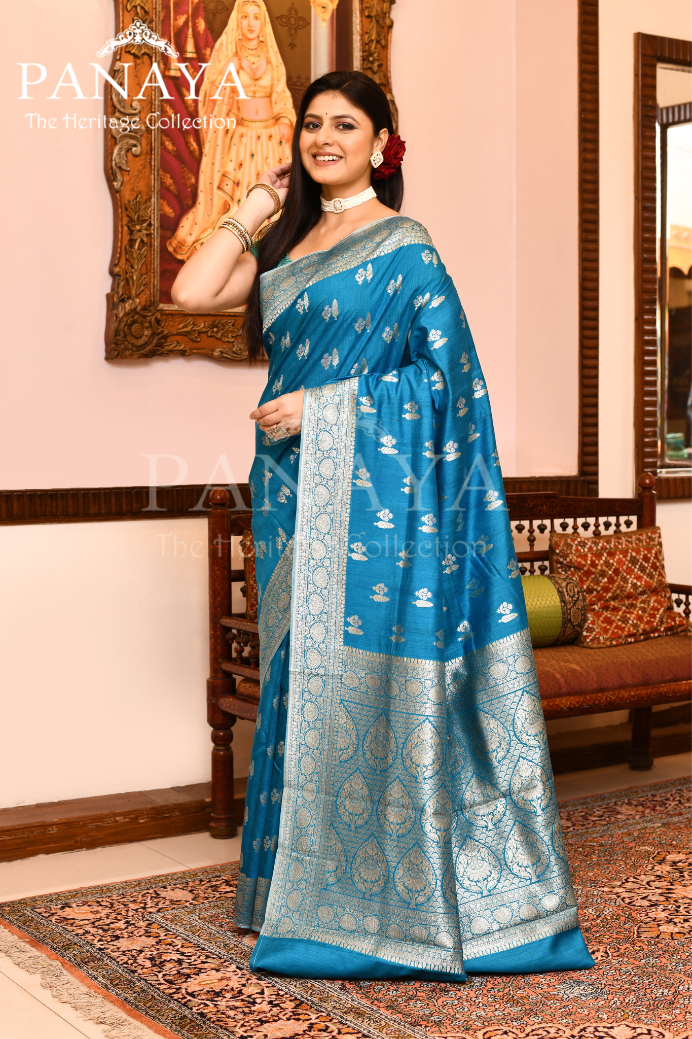 Saree Munga Silk Semi Handloom with Booti  Design with Banarasi aanchal & Border