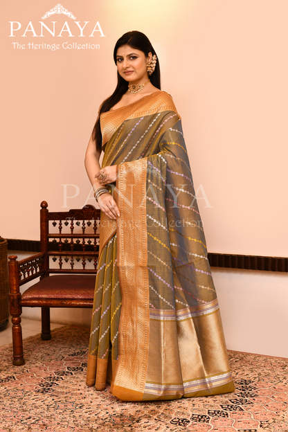 Saree Kora cotton Silk with Banrasi Aanchal & Border with Meenedar Aada Design