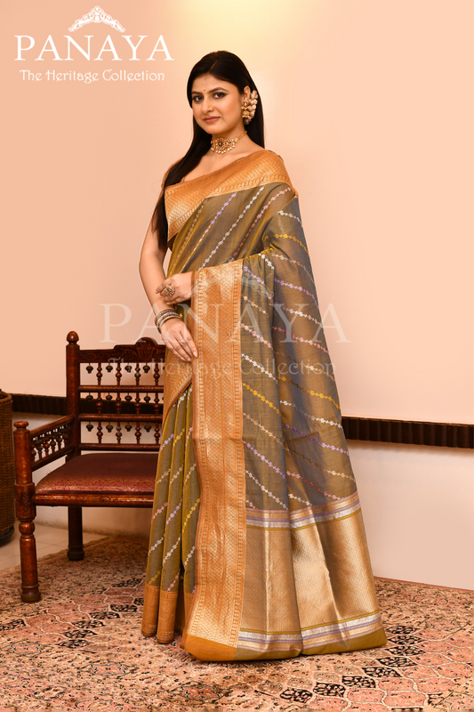 Saree Kora cotton Silk with Banrasi Aanchal & Border with Meenedar Aada Design