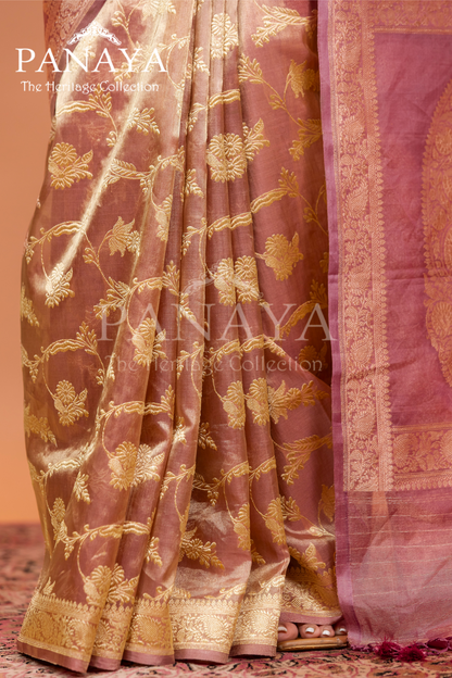 Tissue Silk Zaal Design With Gold Zari And Kairi Anchal