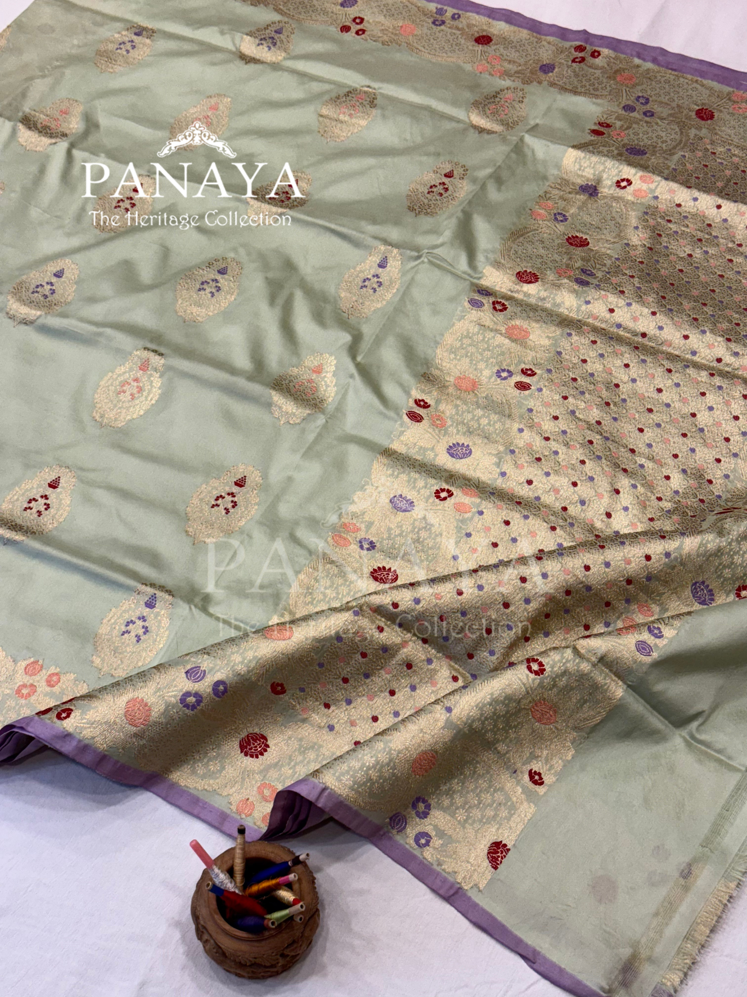 Saree Katan Silk with banarasi aanchal & Border with meenedar Boota Design