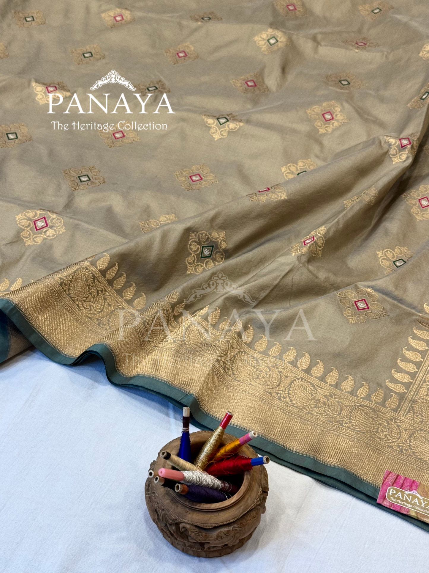 Saree Katan Silk with banarasi aanchal & Border with meenedar Boota Design