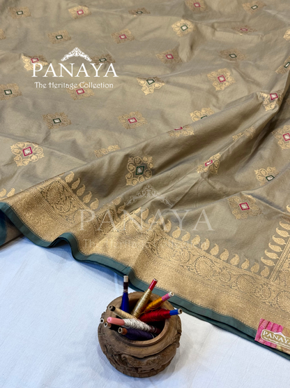 Saree Katan Silk with banarasi aanchal & Border with meenedar Boota Design