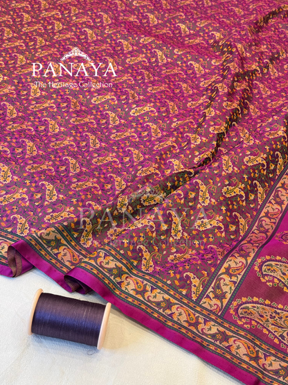 Saree Katan Silk None Paisely Jamewar Saree with banarasi Aanchal & Border with Multi Resham Work
