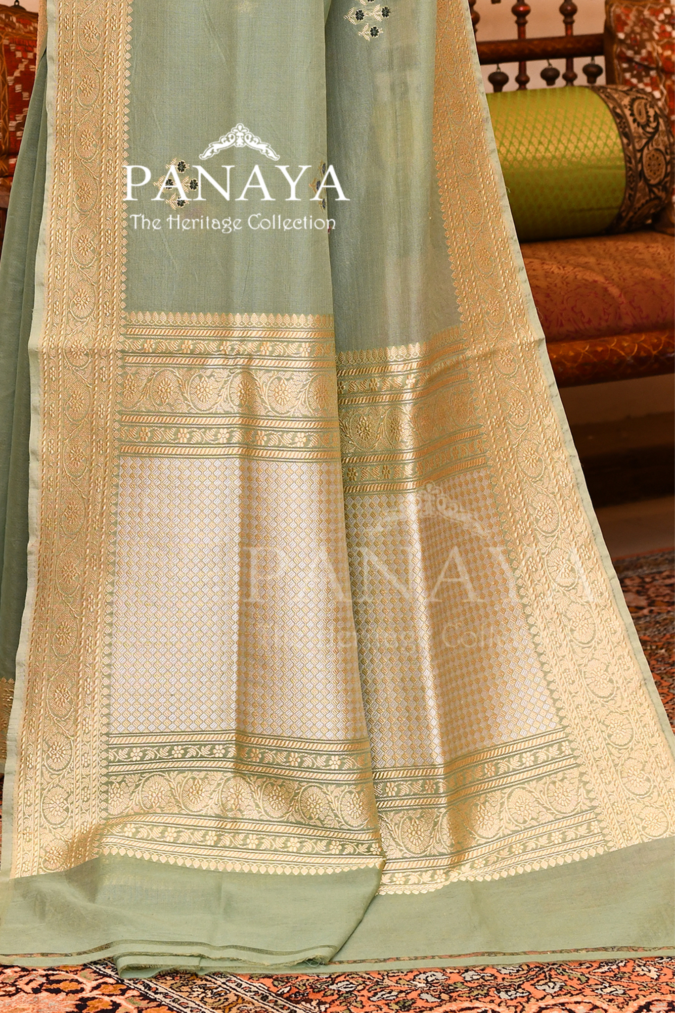 Saree Kora Cotton Silk With Banarasi aanchal & Border with Meenedar Booti