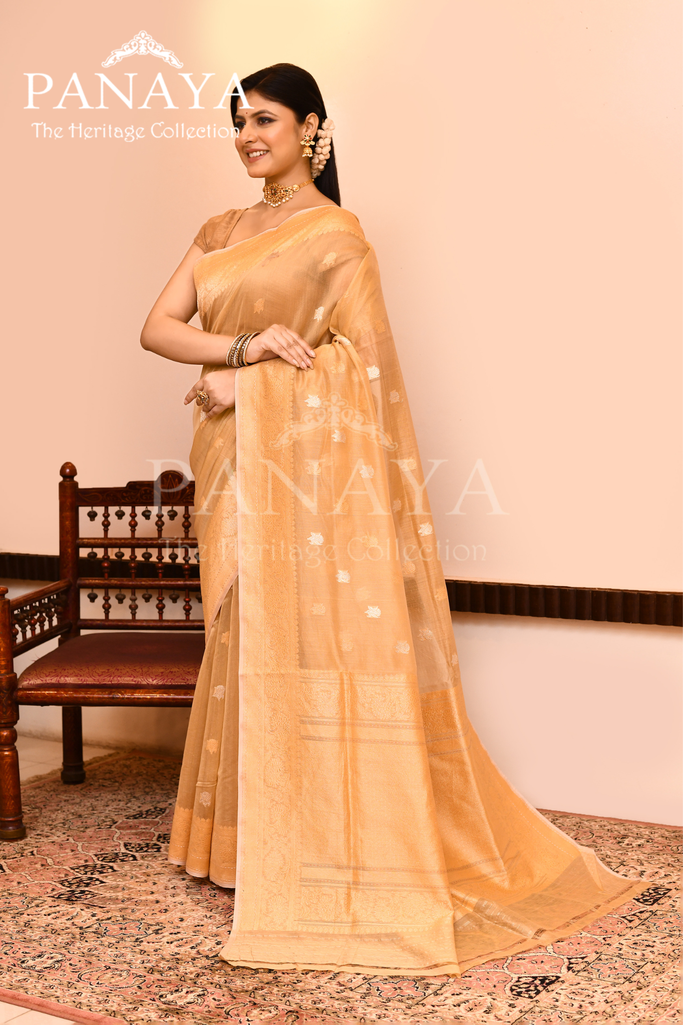 Saree Kora Cotton Silk With Banarasi aanchal & Border with Gold & Silver  Booti