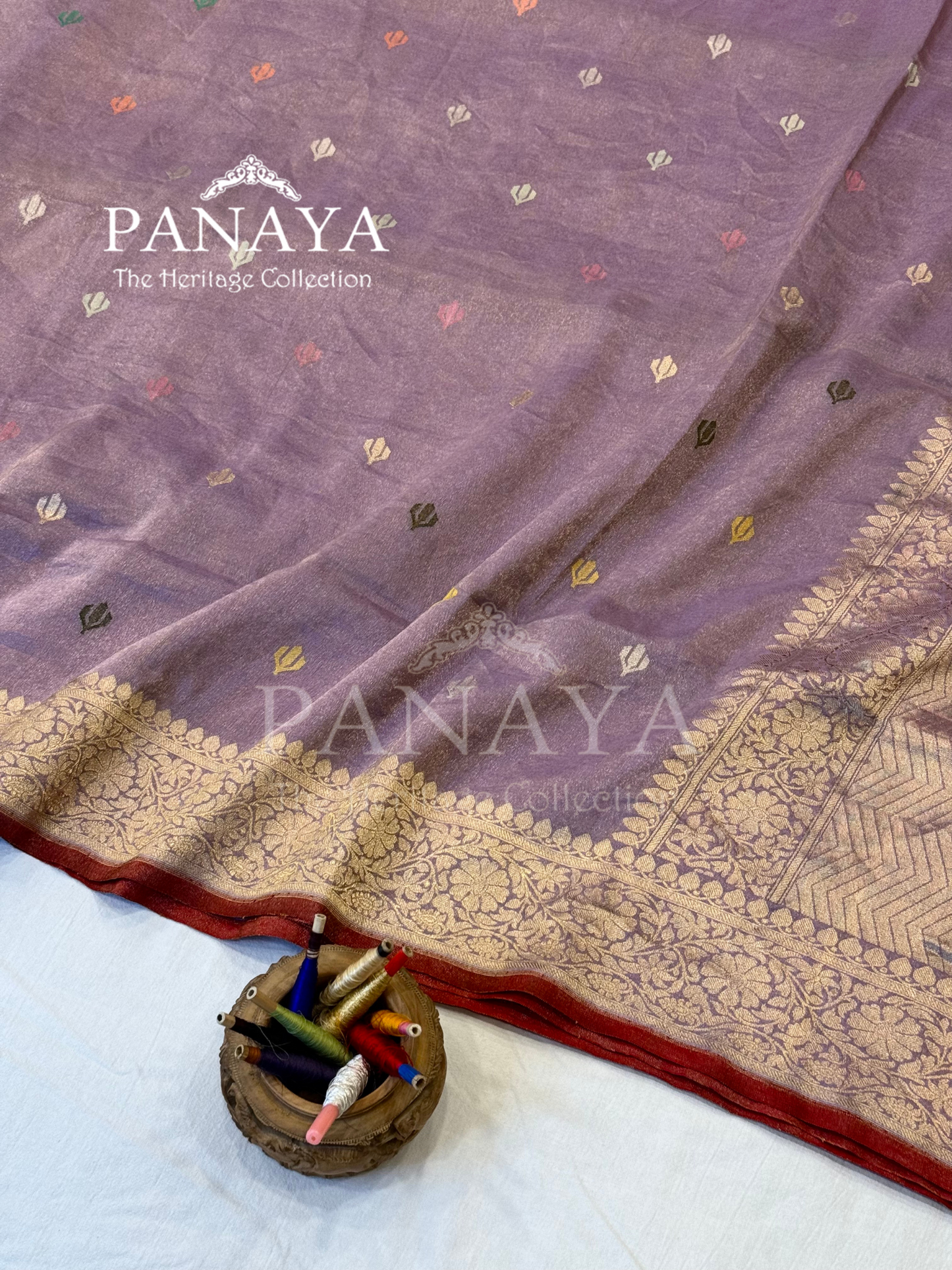Saree Katan Tisshue Silk Saree with Banarsi Aanchal Border with multi color booti design