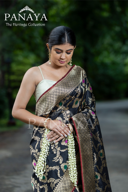Handloom Katan Silk With Zaal Design Meenakari Work Banarsi Anchal And Border