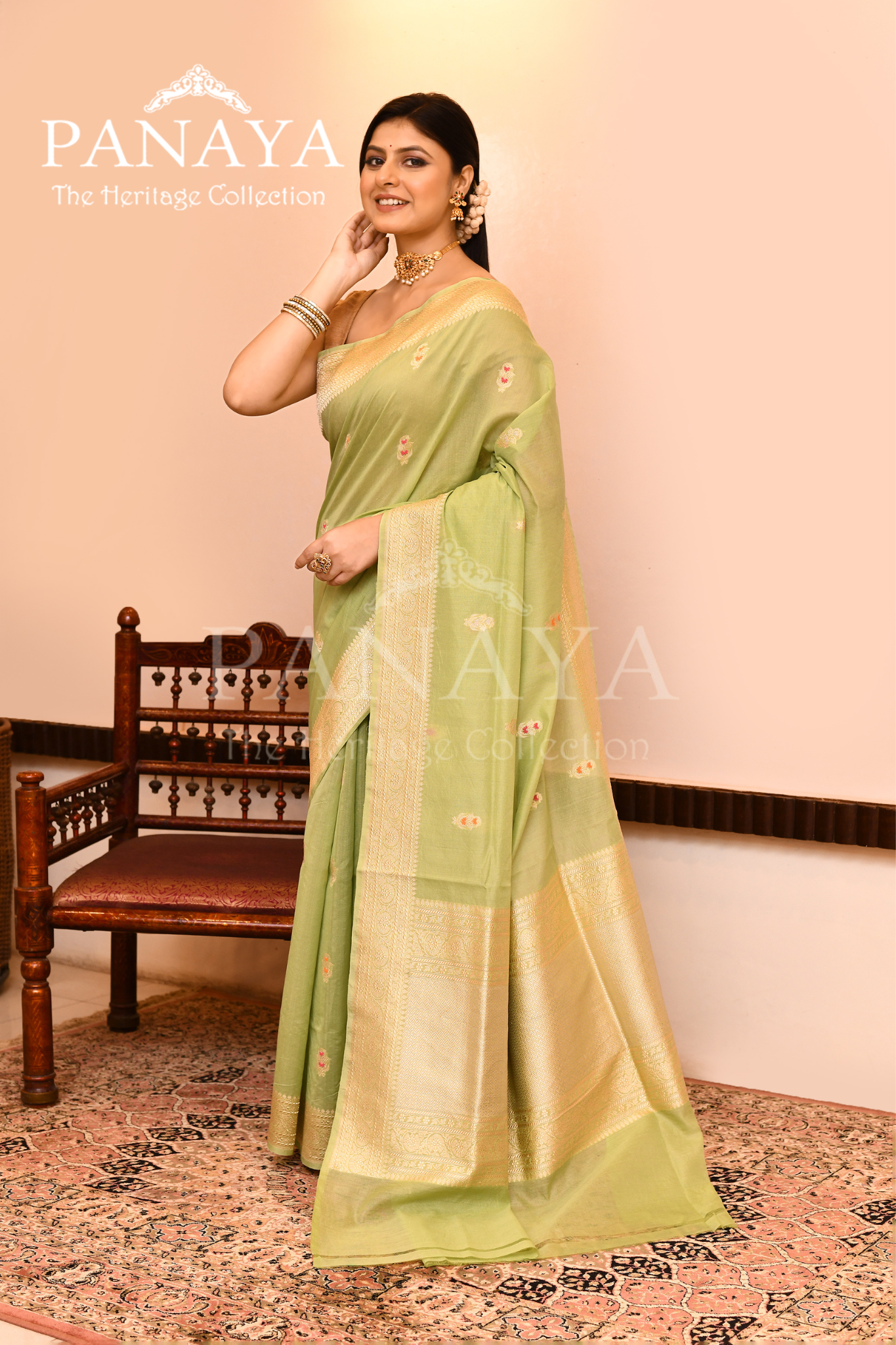 Saree Kora Cotton Silk With Banarasi aanchal & Border with Meenedar Booti