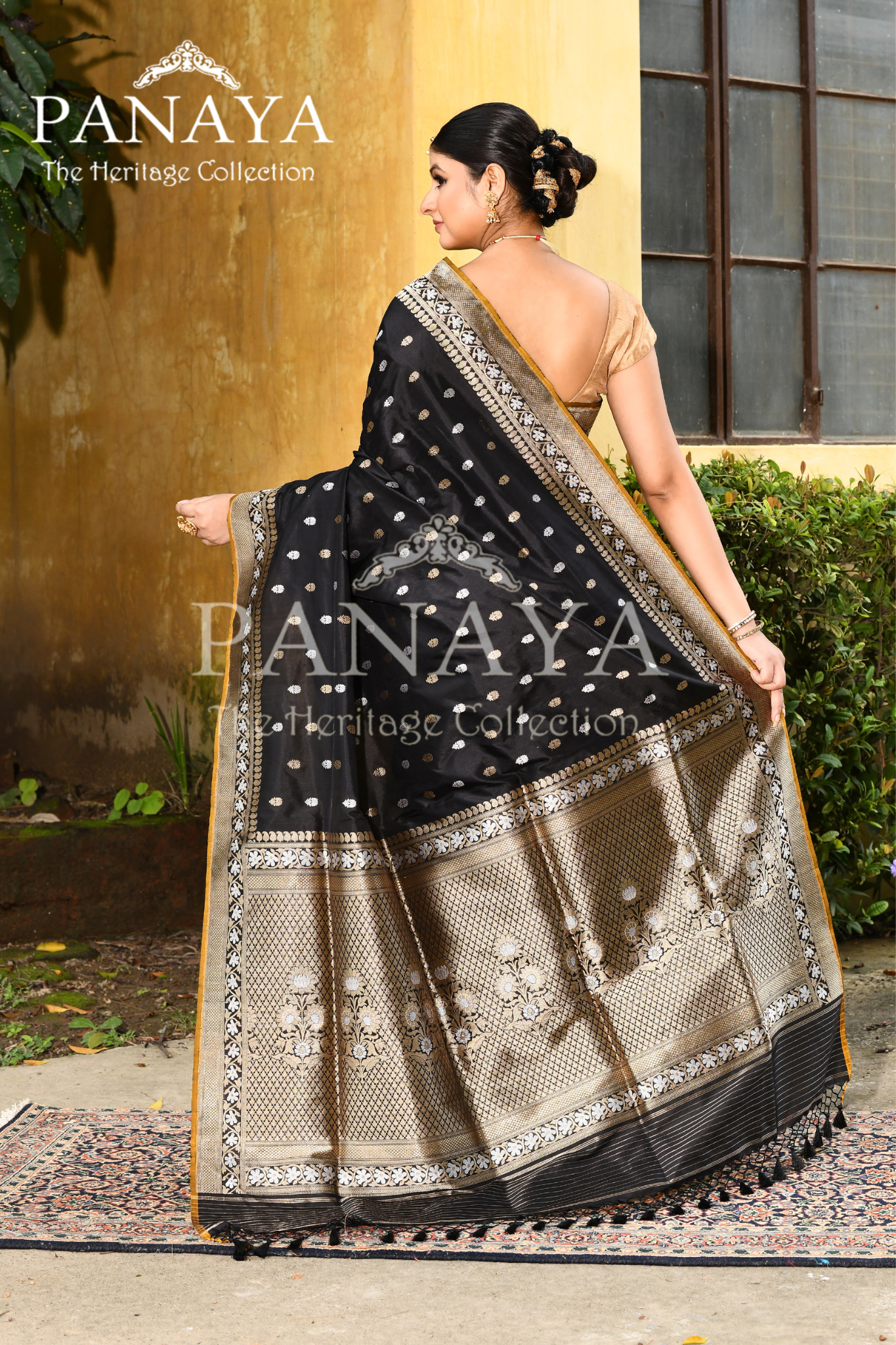 Saree Katan Silk Handwoven with Banrasi Aanchal & Border with Gold & Silver Booti