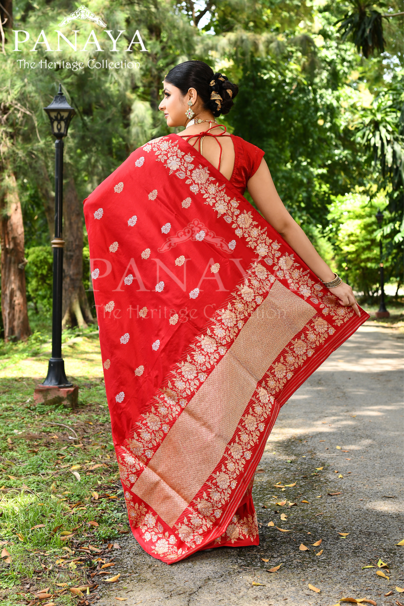 Saree Katan Silk Handwoven with Banrasi Aanchal & Border with Gold & Silver Booti